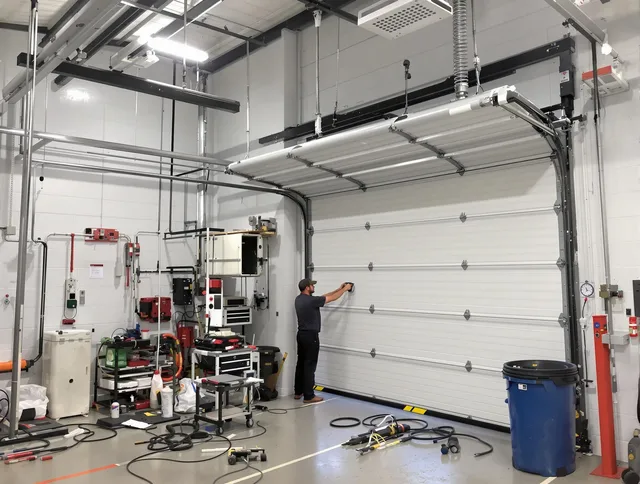 West Palm Beach Garage Door Repair certified technician performing commercial door repair at a West Palm Beach business facility