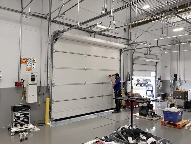 Commercial garage door repair being performed by West Palm Beach Garage Door Repair expert in West Palm Beach