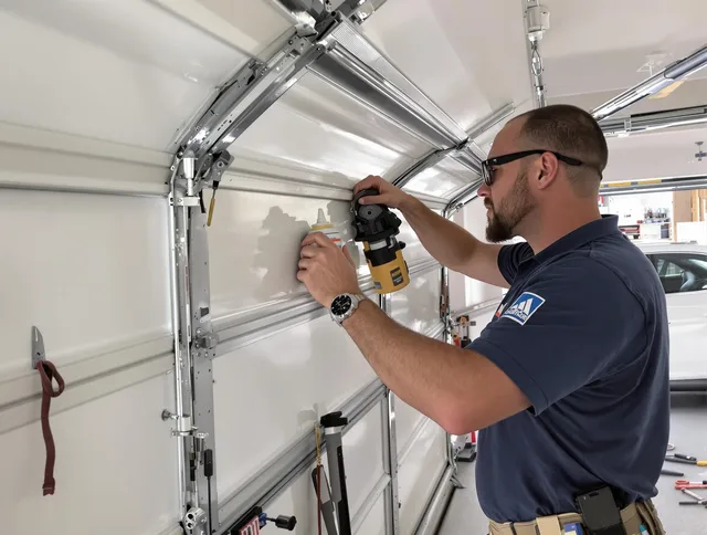 West Palm Beach Garage Door Repair technician quieting a noisy garage door in West Palm Beach
