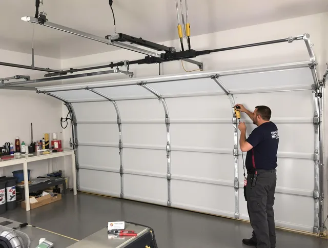 West Palm Beach Garage Door Repair certified technician performing overhead door system repair in West Palm Beach