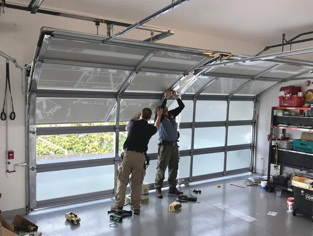 West Palm Beach Garage Door Repair expert performing precise panel replacement on West Palm Beach garage door
